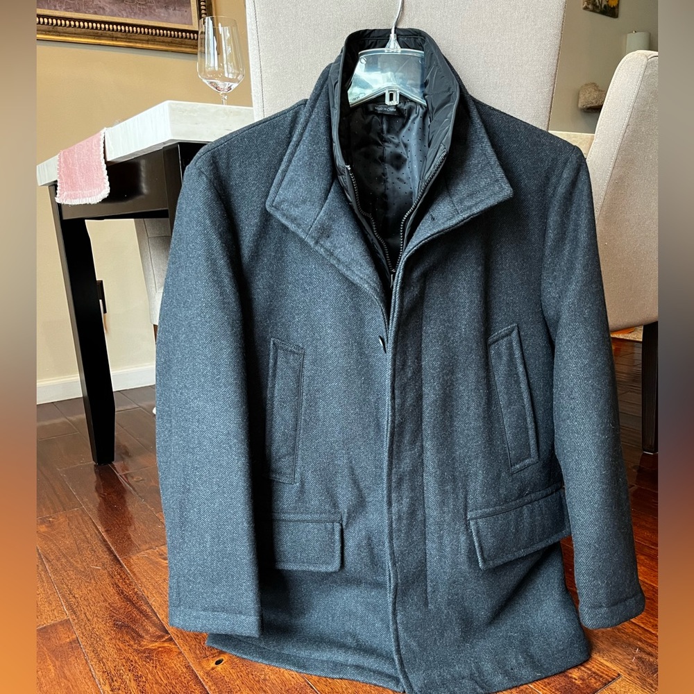 Collection by Michael Strahan wool overcoat size 42s. Charcoal. Black lining!